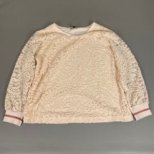 Lane Bryant Blouse Knit Top Plus Size 18 20 Pink Lace Overlay Long‎ Sleeve